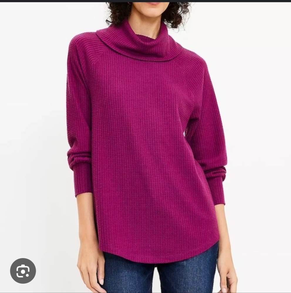 LOFT Rich Purple Waffle Knit Cowl Neck Sweater NWT